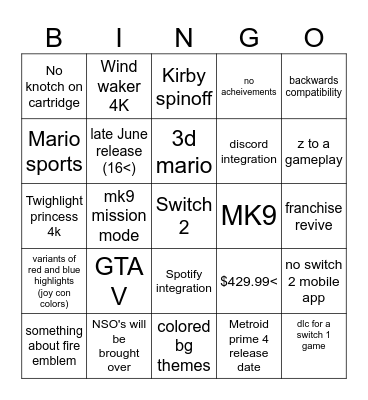 switch 2 direct bingo Card