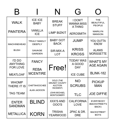 1990'S HITS Bingo Card
