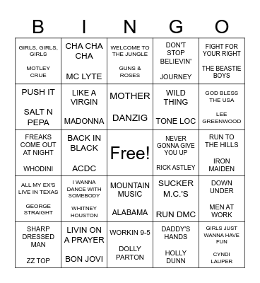 1980'S HITS Bingo Card