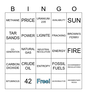 Energy in Action Bingo Card
