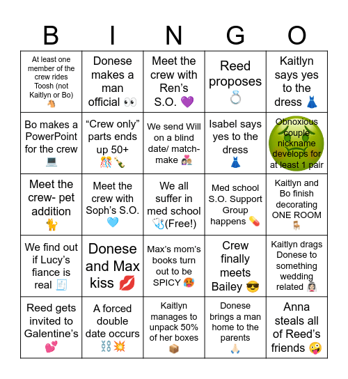 Crew Bingo 2025 Bingo Card