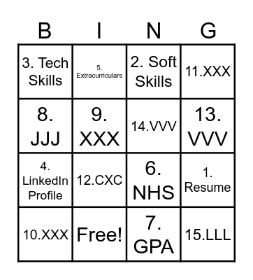Resume Bingo Card
