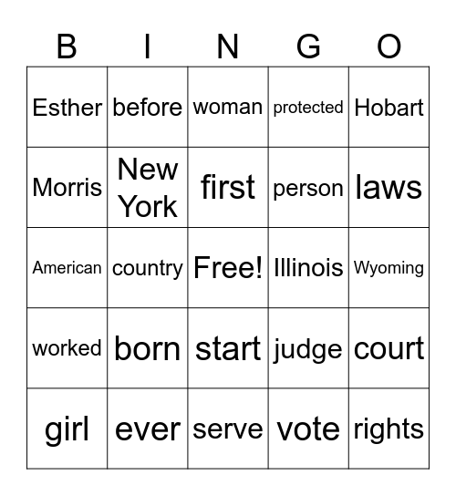 Esther Hobart Morris Bingo Card