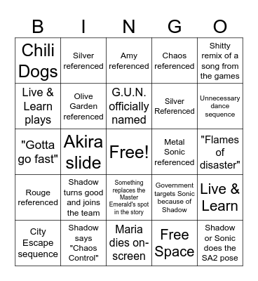 Sonic 3 Bingo Card