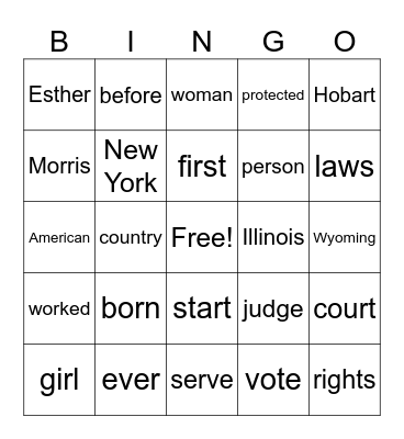 Esther Hobart Morris Bingo Card