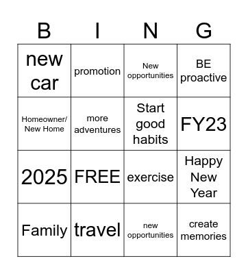 New Year Goals Bingo Card
