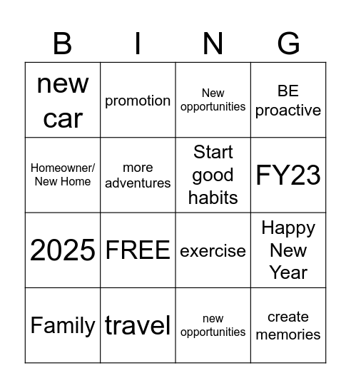 New Year Goals Bingo Card