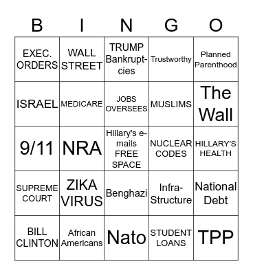 DEBATE BINGO 9/26/16 Bingo Card