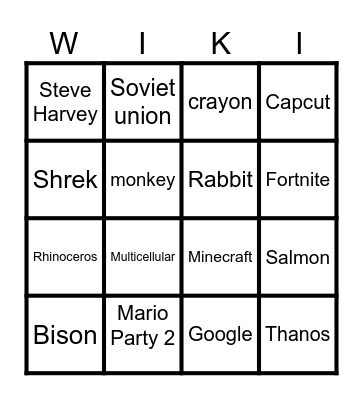 WIkipedia Bingo Card