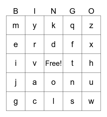 Letters Bingo Card