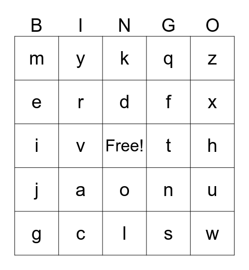 Letters Bingo Card