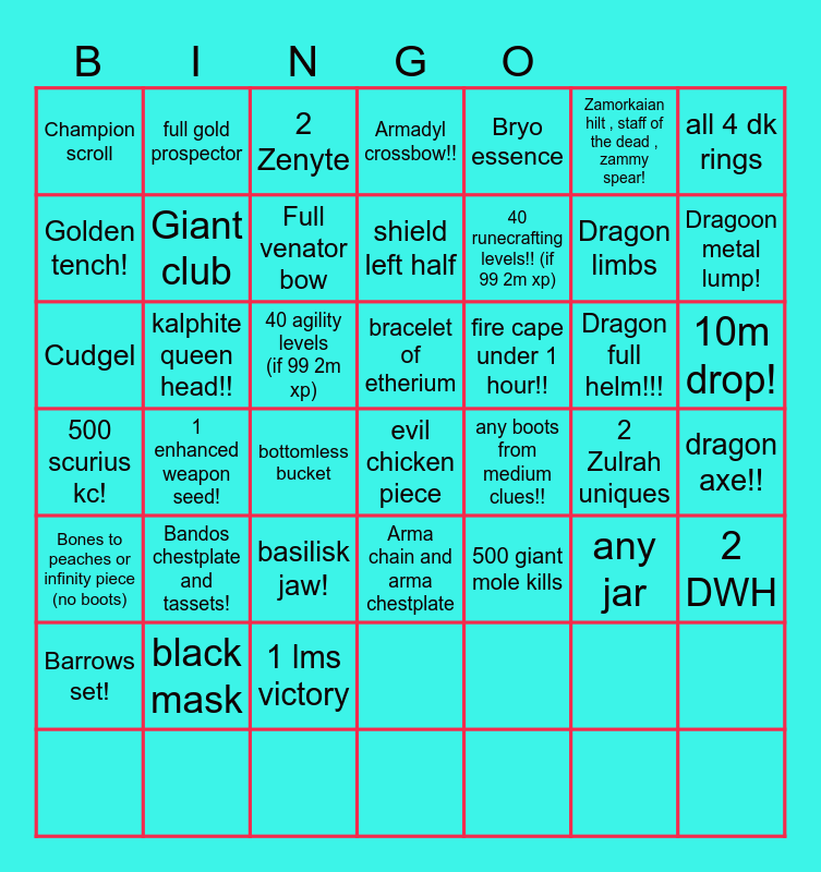 Epic naps Bingo Card