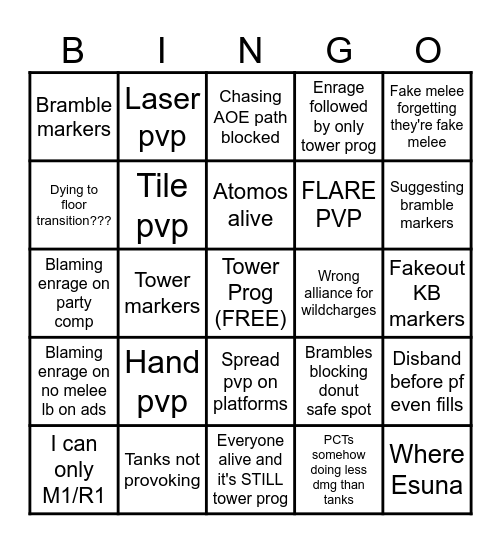 Chaotic Suffering Bingo Card