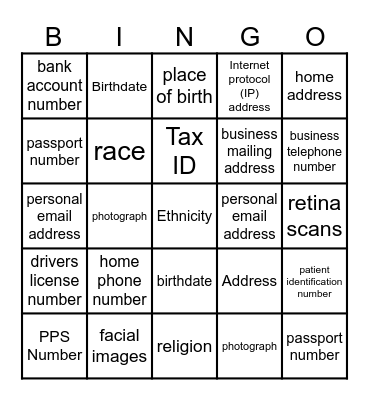 Privacy Bingo Card