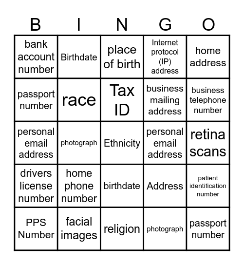 Privacy Bingo Card