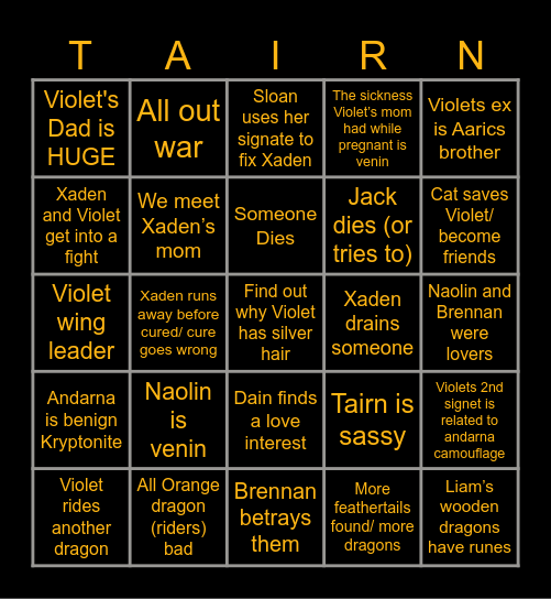 Onyx Storm Bingo Card