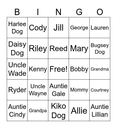 Jamie Walker Bingo Card