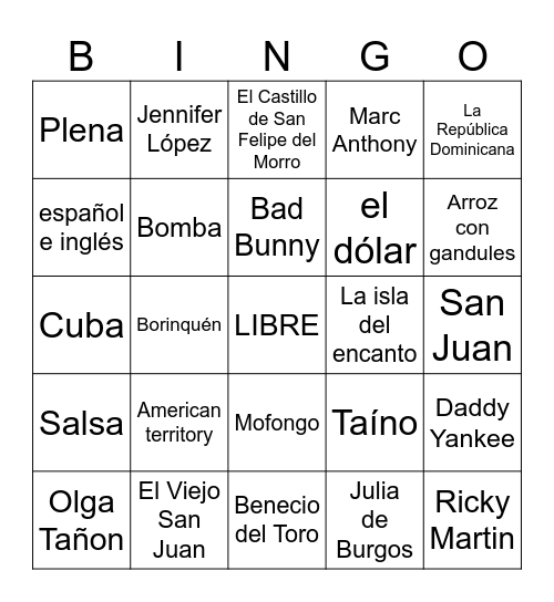 L2 3.1 Cultura - Puerto Rico Bingo Card
