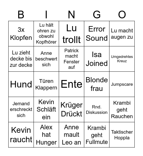 Leck Arschlocher Binscho Bingo Card