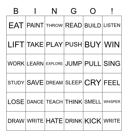VERB TENSES Bingo Card