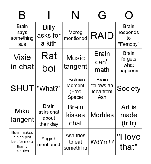 Brain Bingo Card