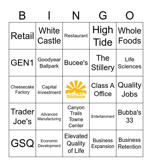 Goodyear Economic Development Bingo Card