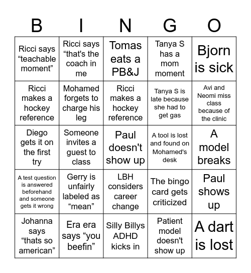 OPCA BINGO Card