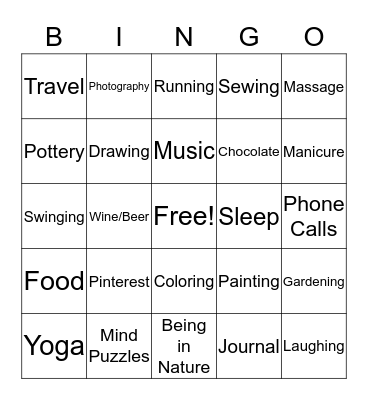 Self-Care Bingo Card