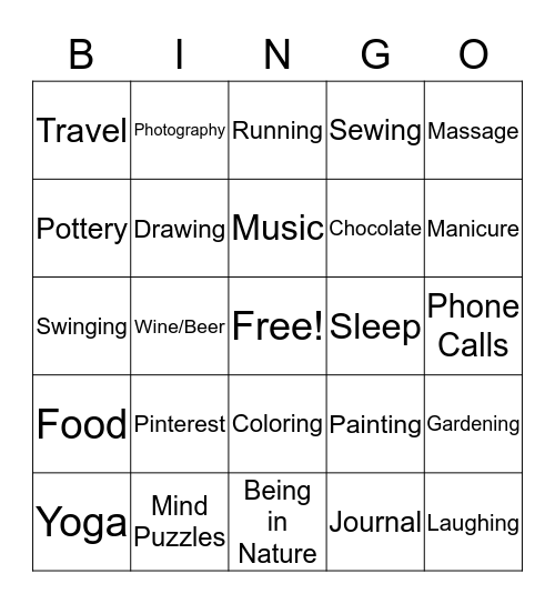 Self-Care Bingo Card