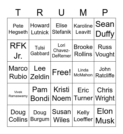 Trump Administration Bingo Card