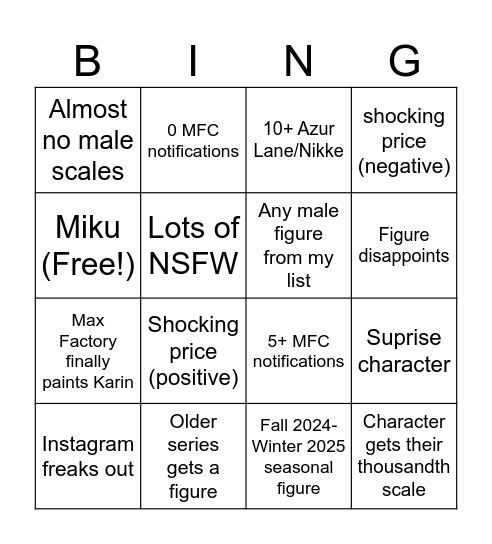 Wonfes 2025 Bingo Card