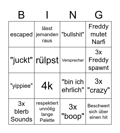 Narfi Bingo Card