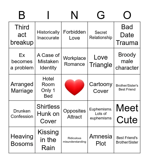 Romance Novel Clichés Bingo Card