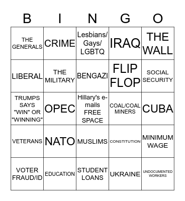DEBATE BINGO 9/26/16 Bingo Card