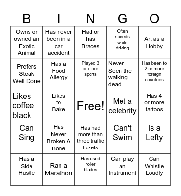 Team Bingo Card