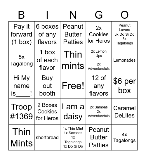 Girl Scout Booth Bingo Card
