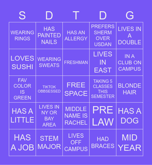 Sisterhood Speed Dating Bingo Card