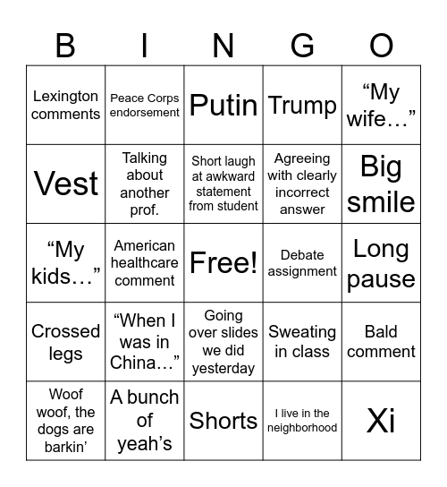 Steve Bingo Card