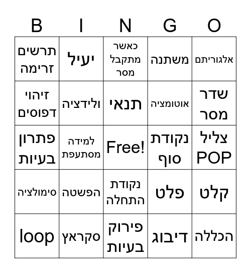 בינגו חשיבה מיחשובית תשפה Bingo Card