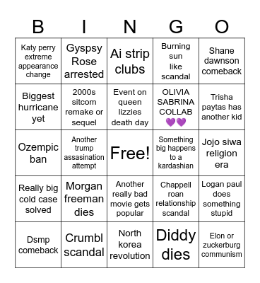 2025 PREDICTIONS💜 Bingo Card