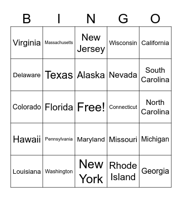 States Bingo Card