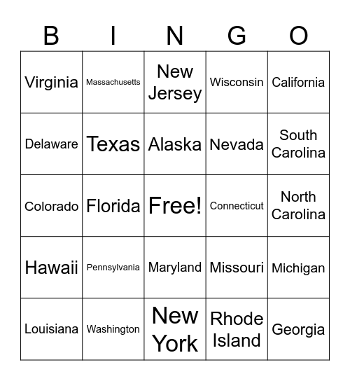States Bingo Card