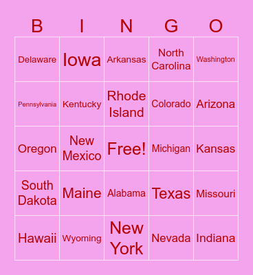 States Bingo Card