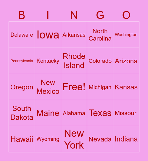 States Bingo Card