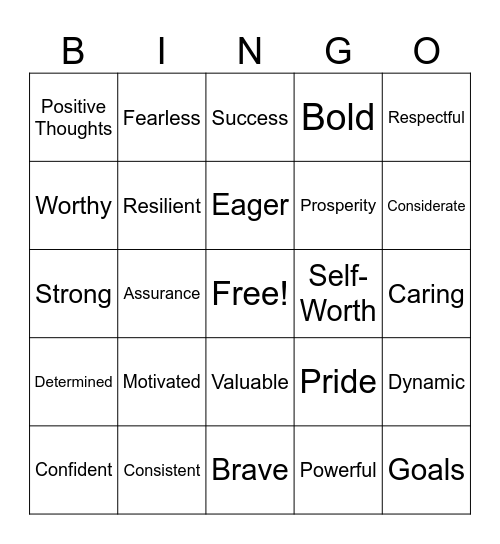 Self-Image & Self-Improvement Bingo Card