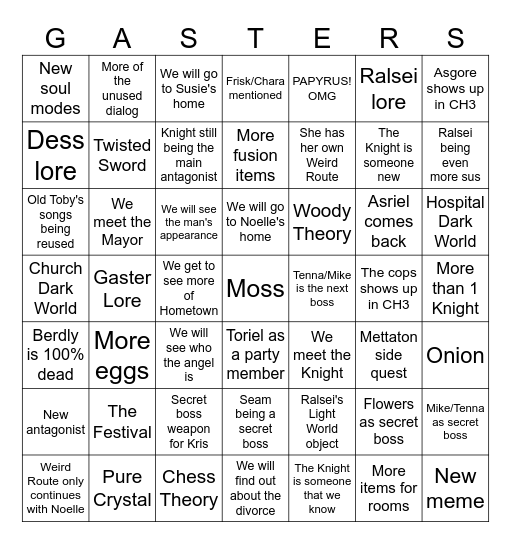 Deltarune Bingo Card