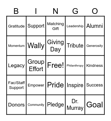 Giving Day Bingo Card