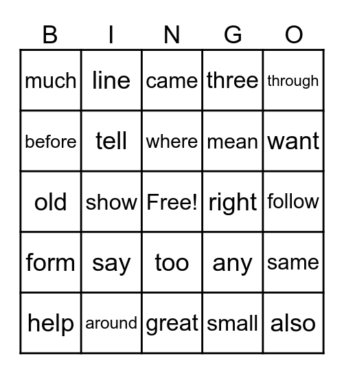 Sight Word List #1 Bingo Card