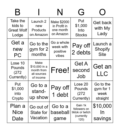 2025 Goal Bingo Card