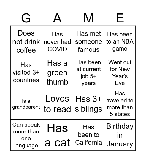Connecticut Bootcamp Bingo Card